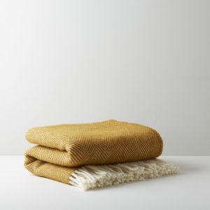 MUSTARD FISHBONE WOOL THROW