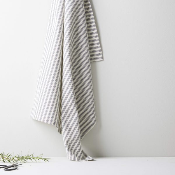 GREY AND WHITE TICKING TEA TOWEL